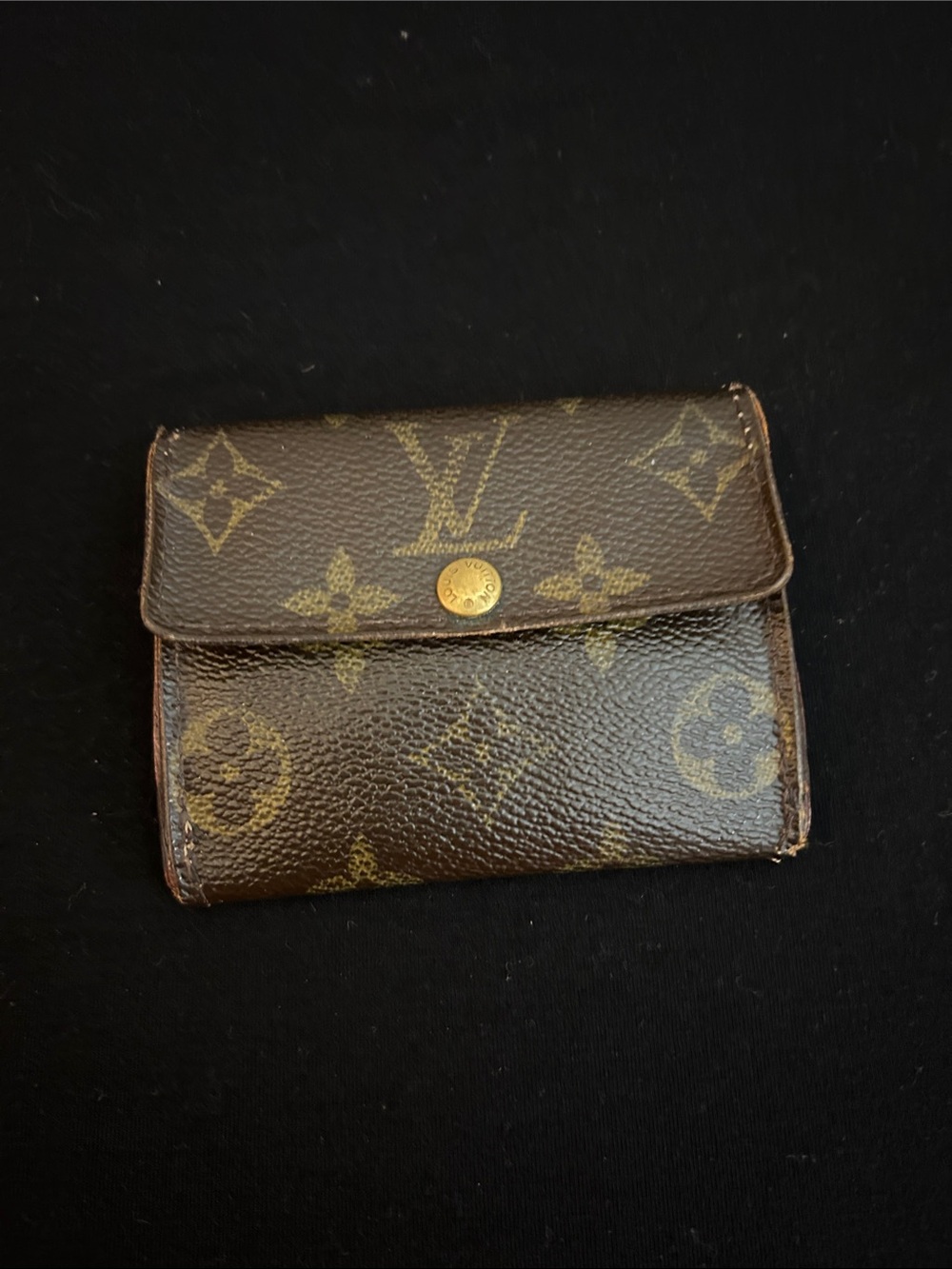 Sold as is vintage Louis Vuitton Brown Monogram Card & Key Holder with Gold Snap